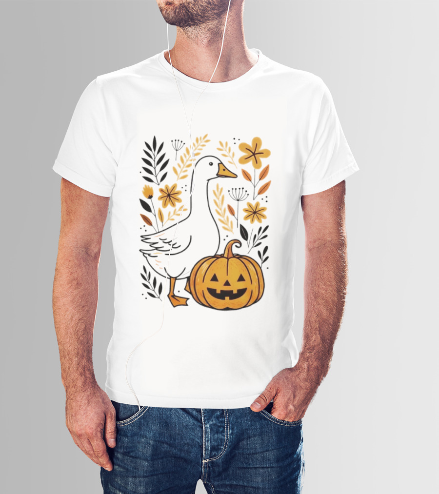 Pumpkin Jack O Lantern Goose Fall Farmhouse Floral Halloween T-Shirt