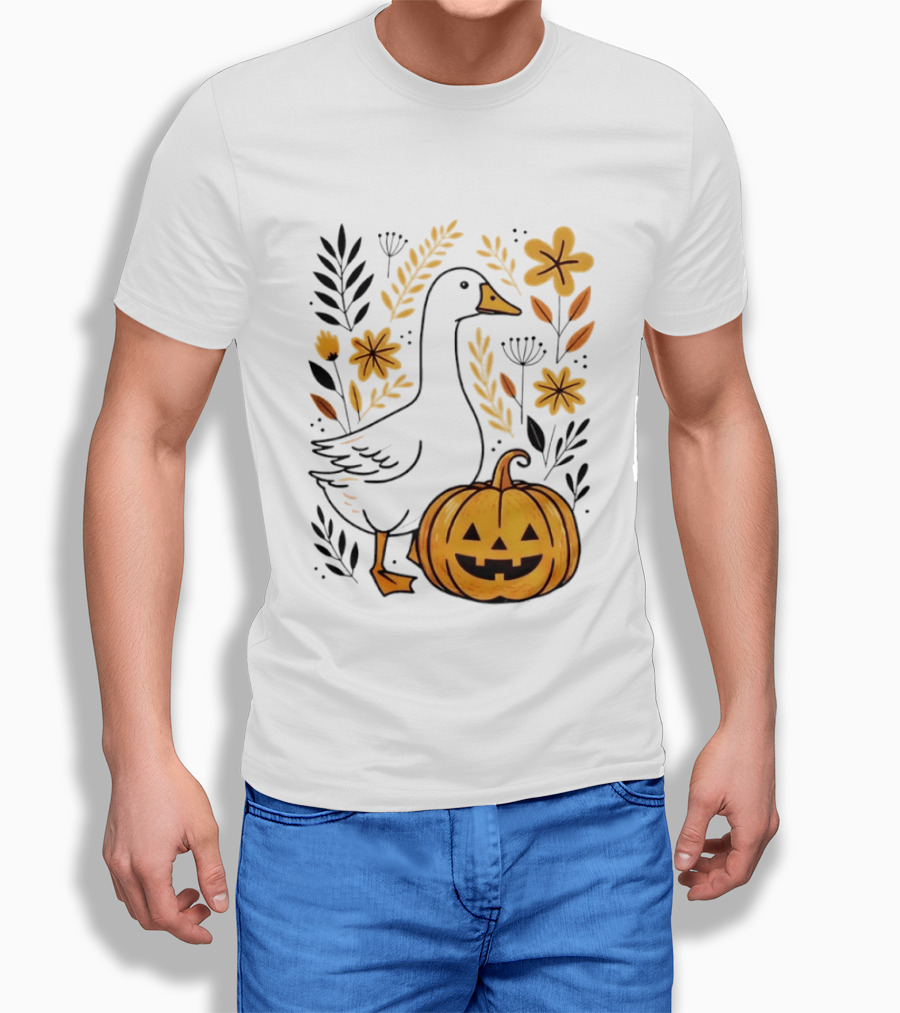 Pumpkin Jack O Lantern Goose Fall Farmhouse Floral Halloween T-Shirt
