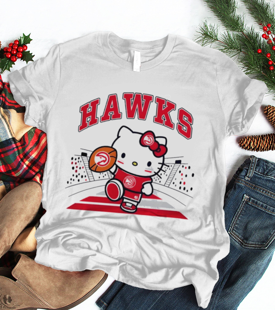 Hello Kitty Atlanta Hawks Basketball Collaboration 2026 NBA Season T-Shirt