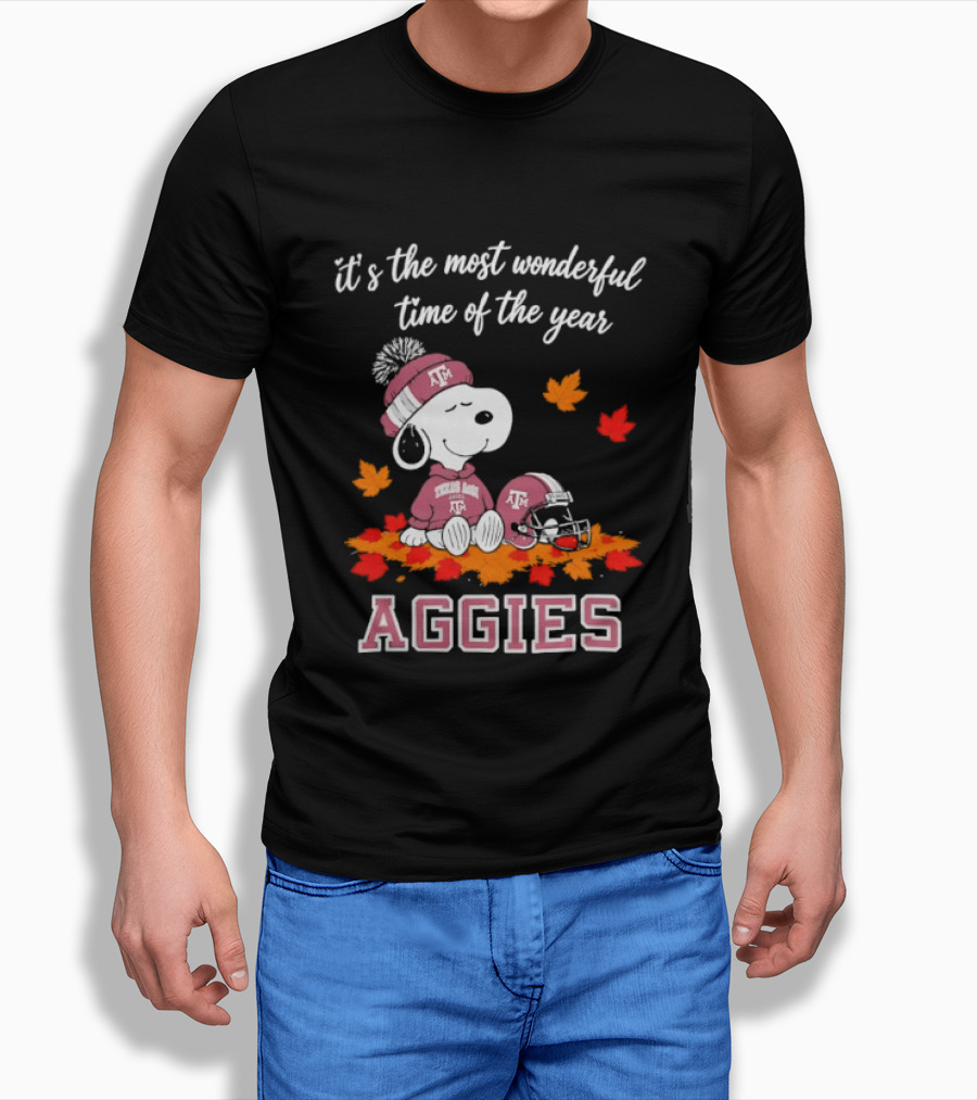 Snoopy It's The Most Wonderful Time Of The Year Texas A&M Aggies Autumn Leaves T-Shirt