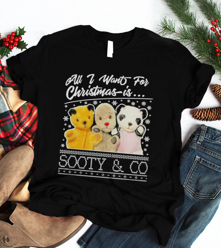 All I Want For Christmas Is Sooty And Co Vintage Stuffed Characters T-Shirt