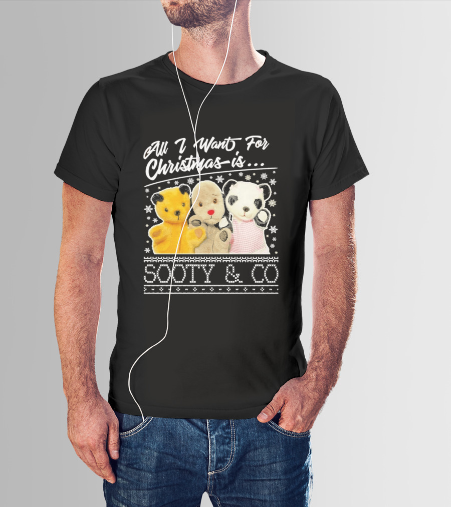 All I Want For Christmas Is Sooty And Co Vintage Stuffed Characters T-Shirt