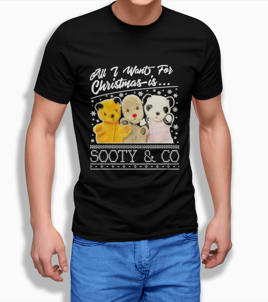 All I Want For Christmas Is Sooty And Co Vintage Stuffed Characters T-Shirt