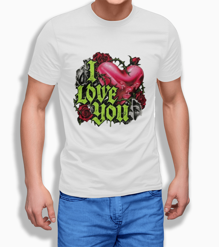 I Love You Gothic Heart Roses T-Shirt
