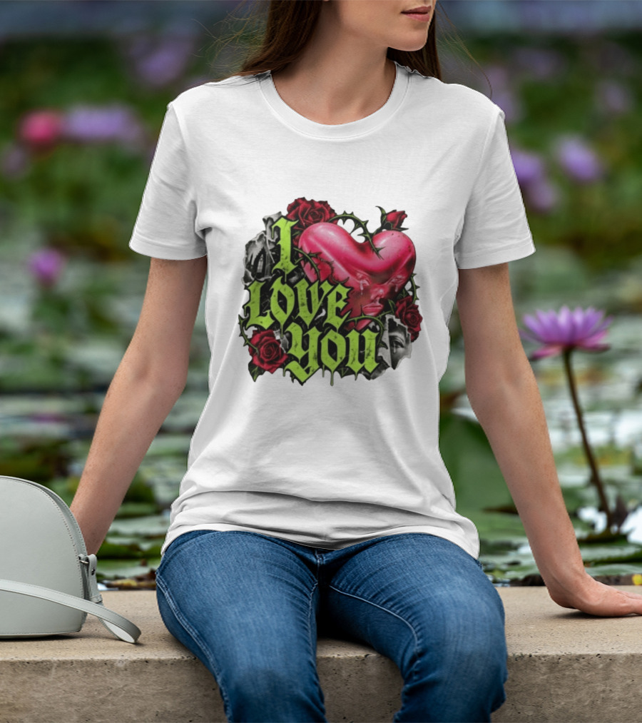 I Love You Gothic Heart Roses T-Shirt