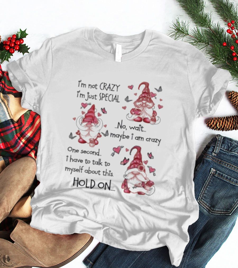 I'm Not Crazy I'm Just Special Gnome No Wait Maybe I Am Crazy Hold On T-Shirt