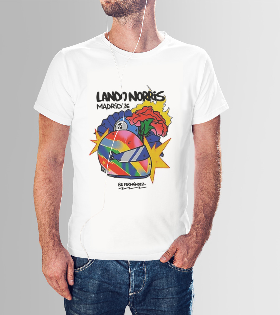 Lando Norris Madrid '26 Helmet Vibrant Art Explosion T-Shirt