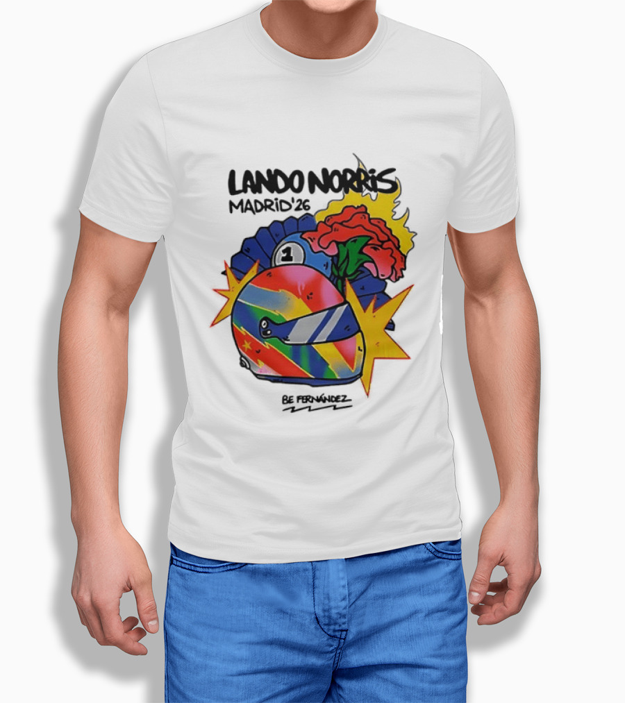 Lando Norris Madrid '26 Helmet Vibrant Art Explosion T-Shirt