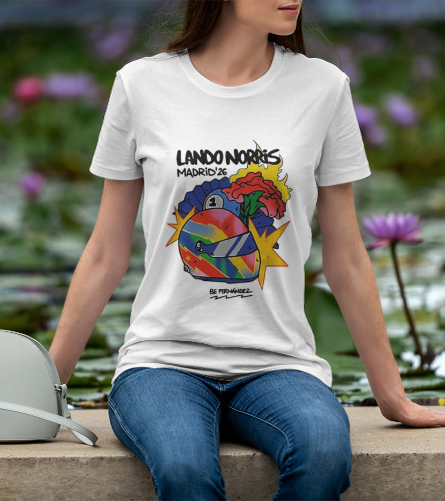 Lando Norris Madrid '26 Helmet Vibrant Art Explosion T-Shirt