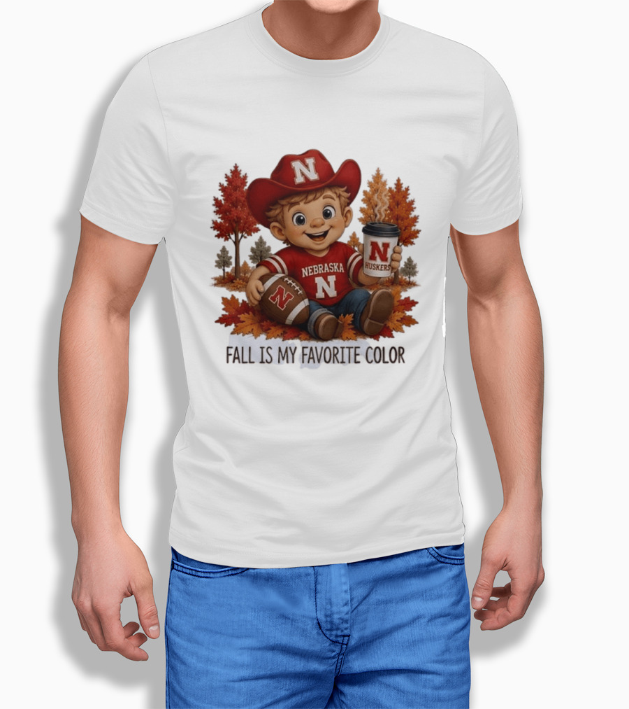 Nebraska Huskers Fall Football Kid Holding Coffee And Ball T-Shirt