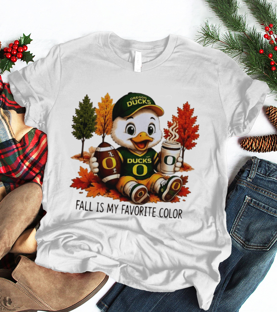 Oregon Ducks Fall Is My Favorite Color Cute Mascot Football Autumn Leaves T-Shirt