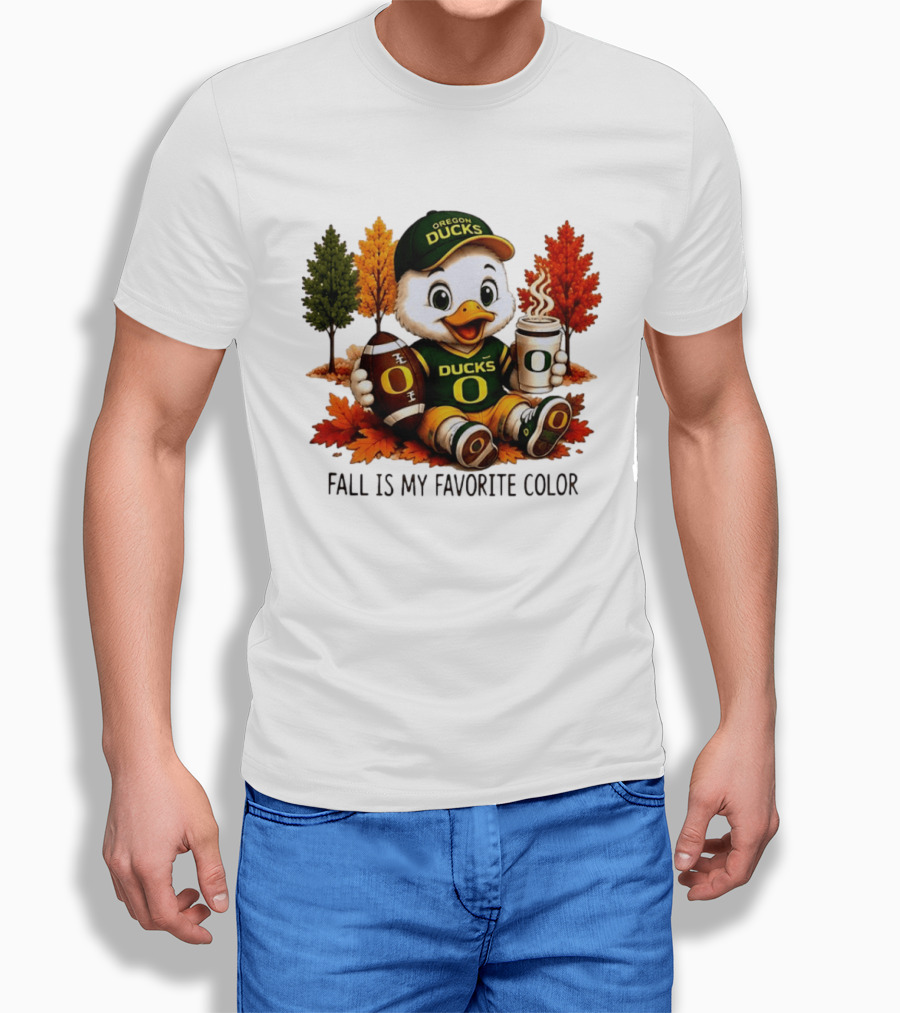 Oregon Ducks Fall Is My Favorite Color Cute Mascot Football Autumn Leaves T-Shirt