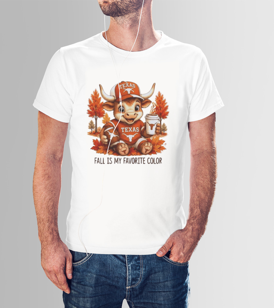 Texas Longhorns Fall Is My Favorite Color With Adorable Longhorn And Autumn Leaves T-Shirt