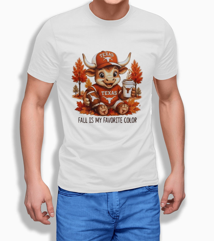 Texas Longhorns Fall Is My Favorite Color With Adorable Longhorn And Autumn Leaves T-Shirt