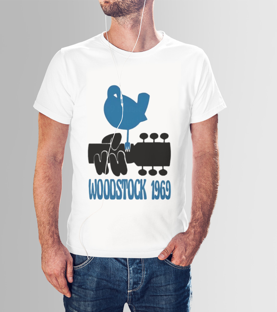 Woodstock 1969 Music Festival Bird On Guitar Neck T-Shirt