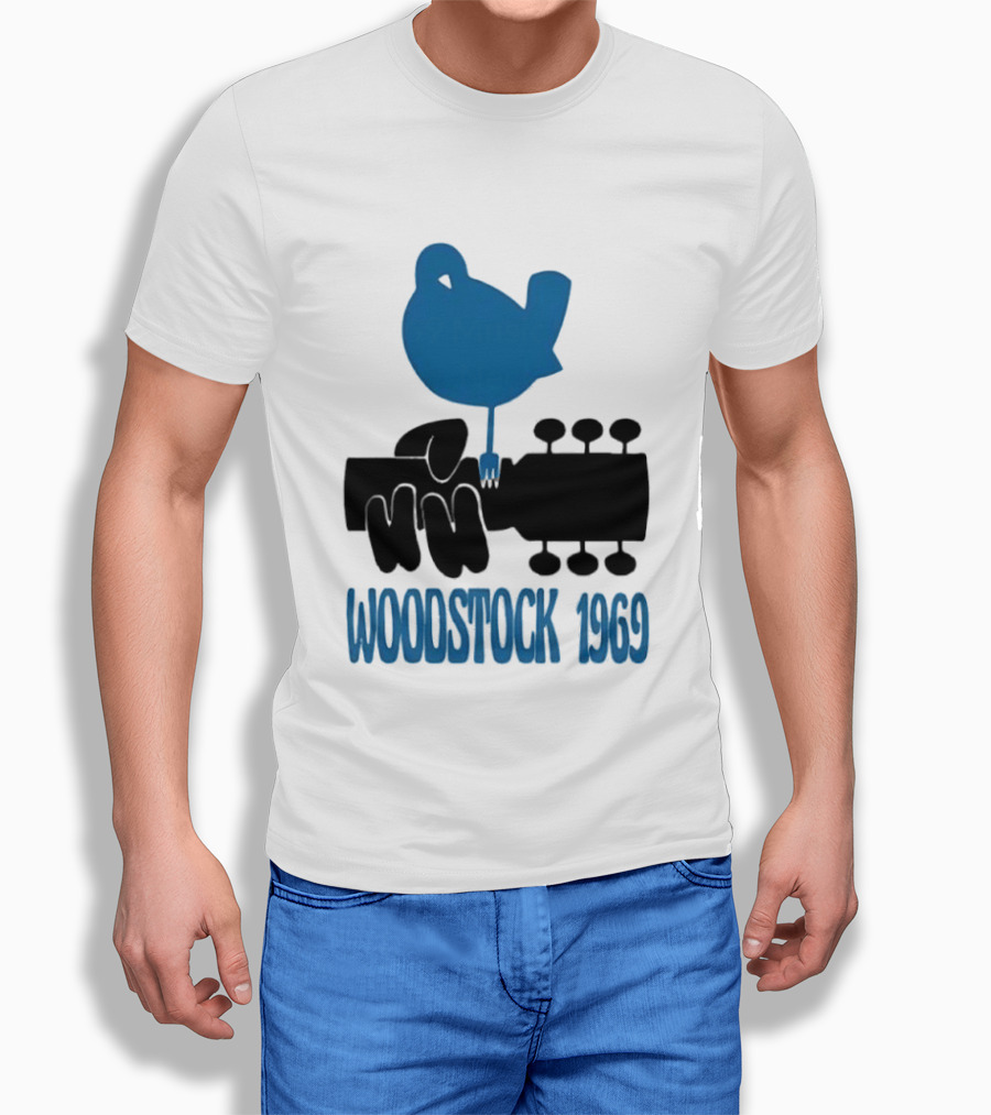 Woodstock 1969 Music Festival Bird On Guitar Neck T-Shirt