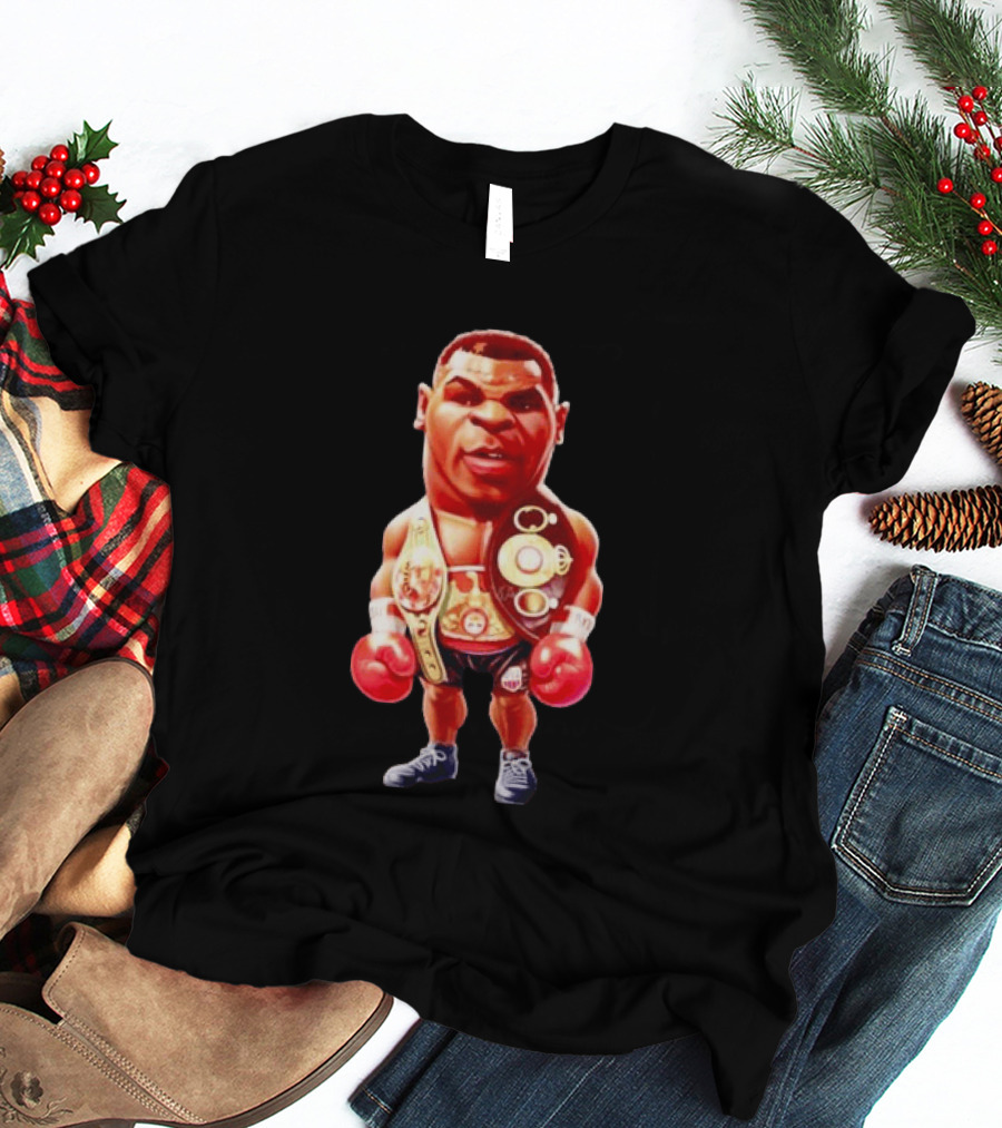 Mike Tyson Cartoon Boxing Champion With Championship Belts And Gloves T-Shirt