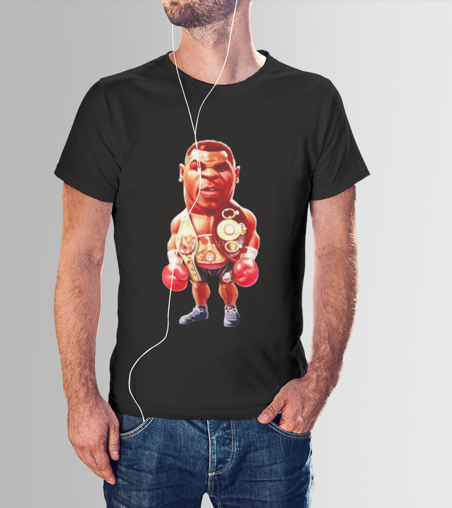 Mike Tyson Cartoon Boxing Champion With Championship Belts And Gloves T-Shirt