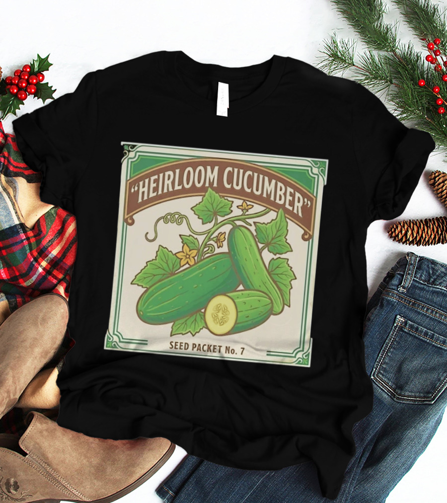 Heirloom Cucumber Seed Packet No 7 Vintage Gardening Iconic Green T-Shirt