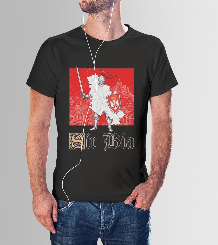 Sir Bia Knight Of Serbia Map Serbian Pride Shield Armor Heritage T-Shirt