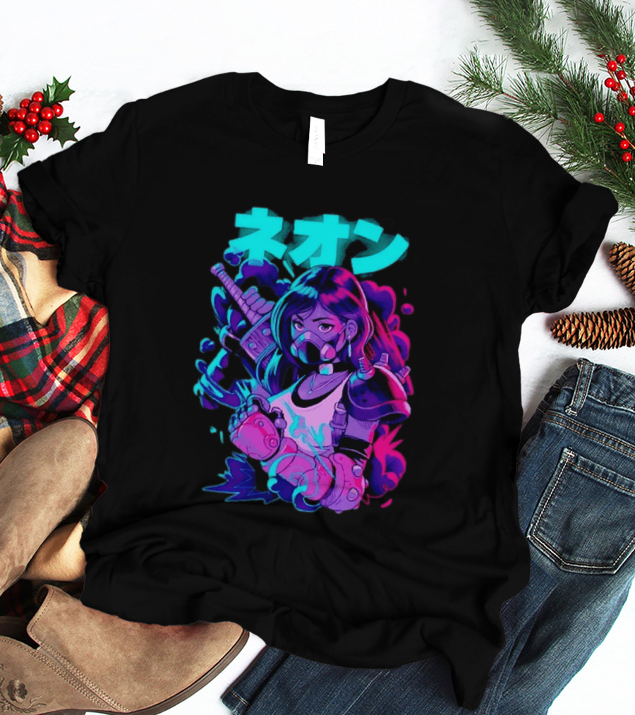 Neon Cyberpunk Anime Warrior Girl Futuristic Vaporwave Aesthetic T-Shirt