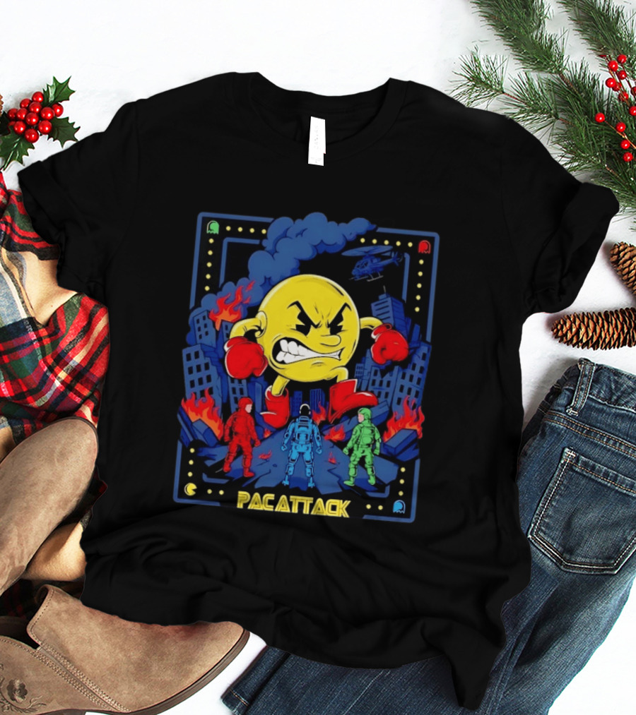 Pac Attack City Destruction Video Game Icon Battle Scene T-Shirt