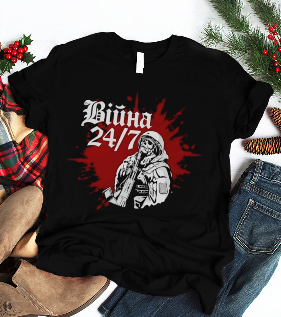 Війна 24/7 Skeleton Soldier Military Red Splatter T-Shirt