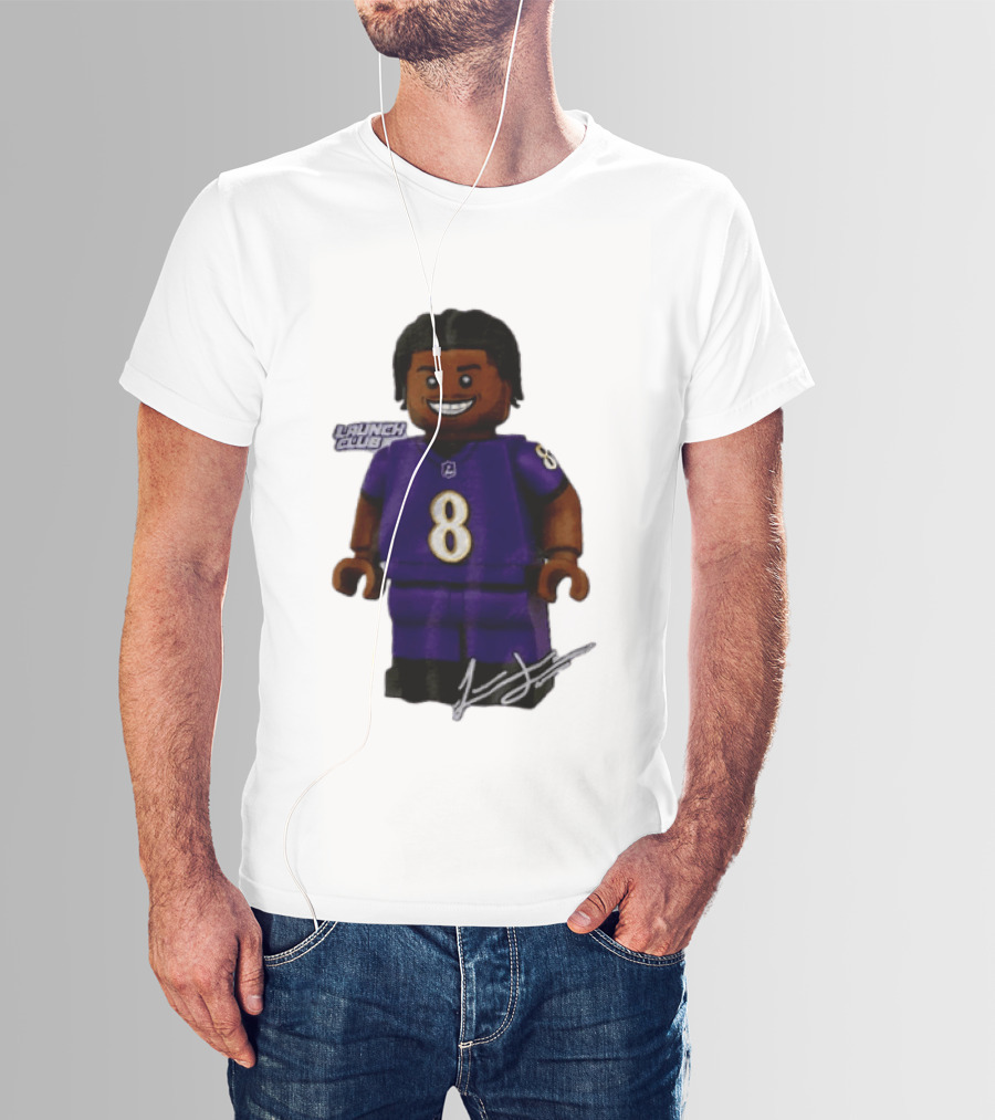 Baltimore Ravens Lamar Jackson Lego Minifigure Purple Jersey Number 8 T-Shirt