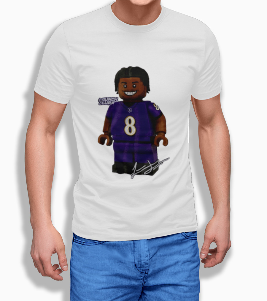 Baltimore Ravens Lamar Jackson Lego Minifigure Purple Jersey Number 8 T-Shirt