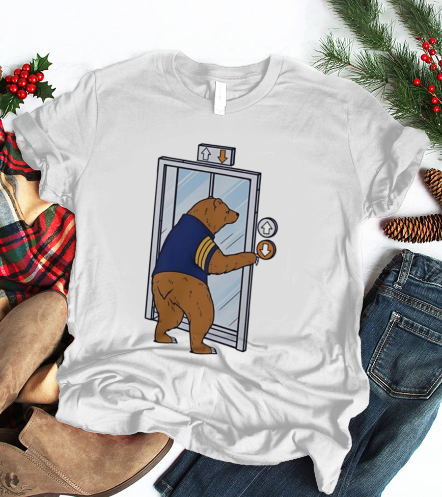 Bear In Blue Jacket Pressing Elevator Down Button T-Shirt