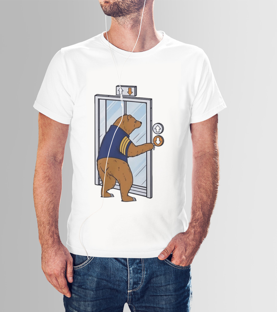 Bear In Blue Jacket Pressing Elevator Down Button T-Shirt