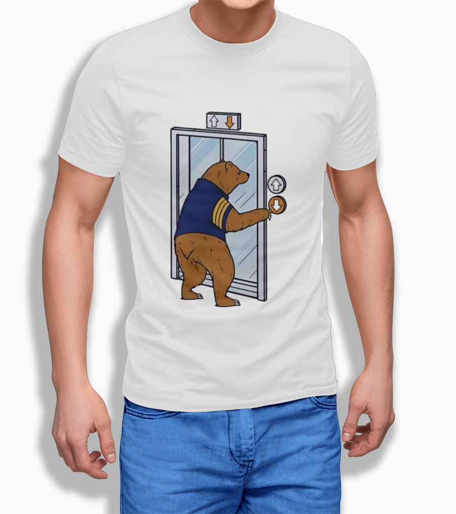 Bear In Blue Jacket Pressing Elevator Down Button T-Shirt