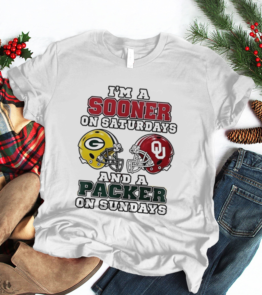 I'm A Sooner On Saturdays And A Packer On Sundays Football Fan Helmets T-Shirt