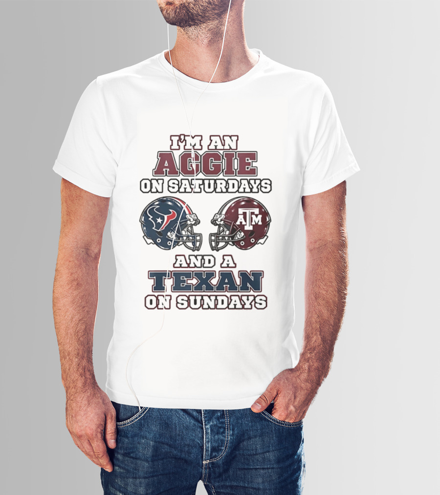I'm An Aggie On Saturdays And A Texan On Sundays Football Helmets T-Shirt