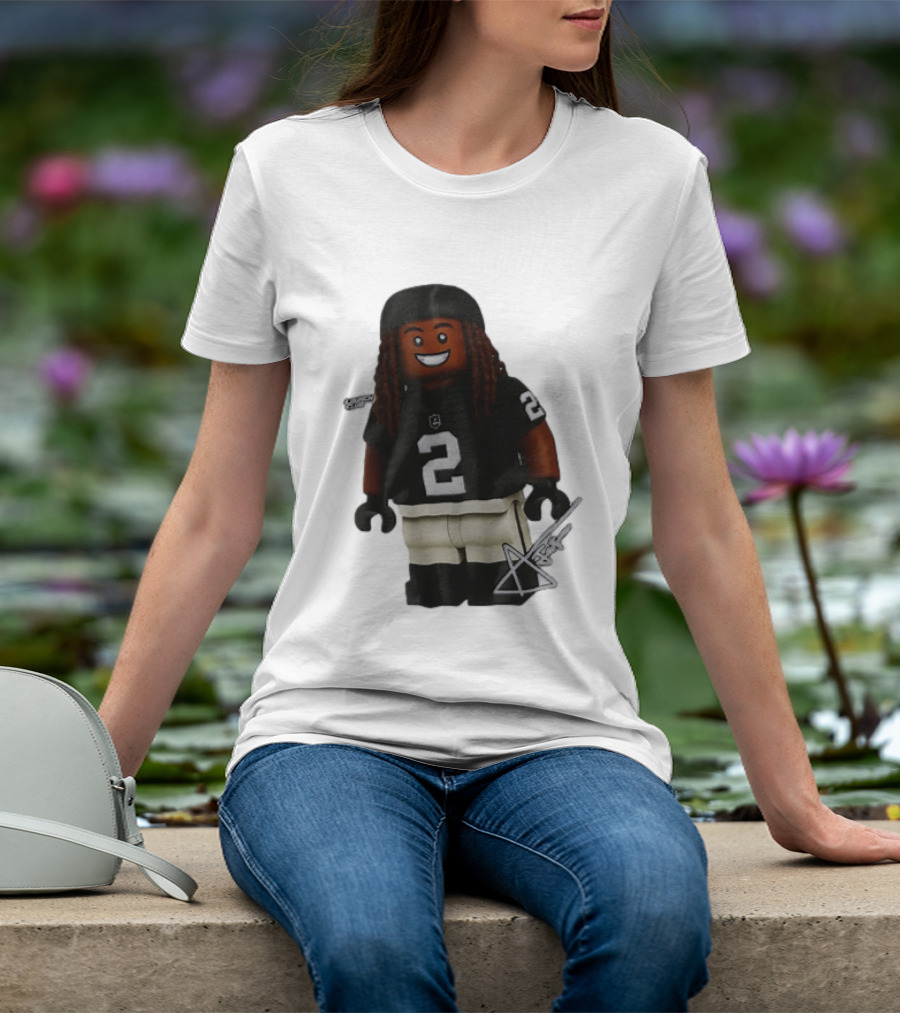 Las Vegas Raiders Running Back Ashton Jeanty 2 Lego Minifigure With Football Helmet T-Shirt