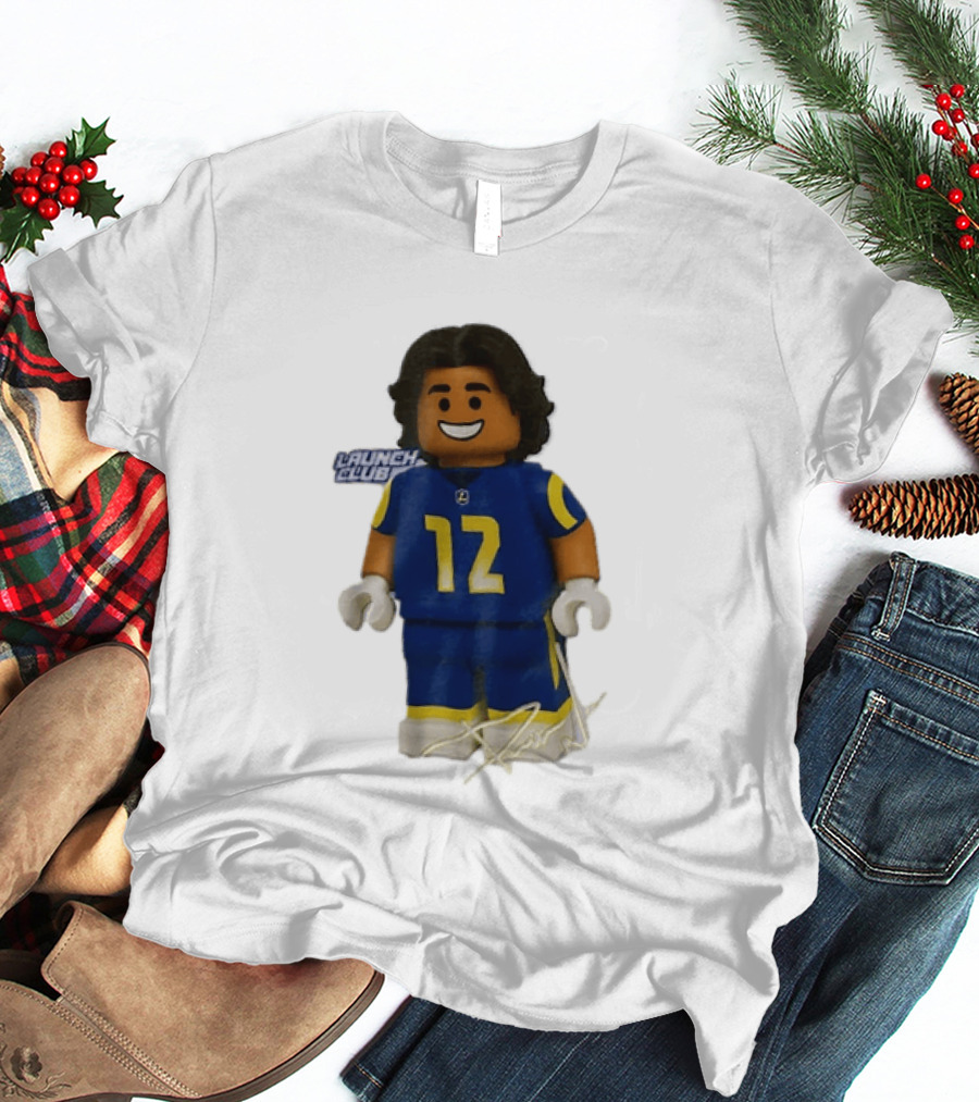 Los Angeles Rams Wide Receiver Puka Nacua Launch Club Number 12 Lego T-Shirt