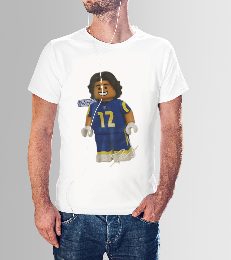 Los Angeles Rams Wide Receiver Puka Nacua Launch Club Number 12 Lego T-Shirt