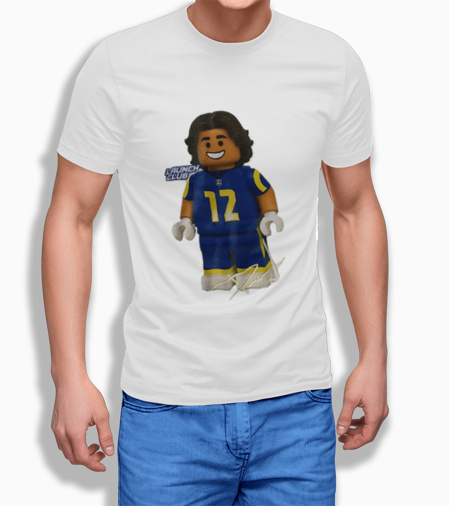 Los Angeles Rams Wide Receiver Puka Nacua Launch Club Number 12 Lego T-Shirt