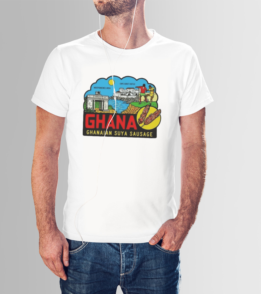 Ghana Cape Coast Castle Independence Arch Ghanaian Suya Sausage Soccer Scene T-Shirt