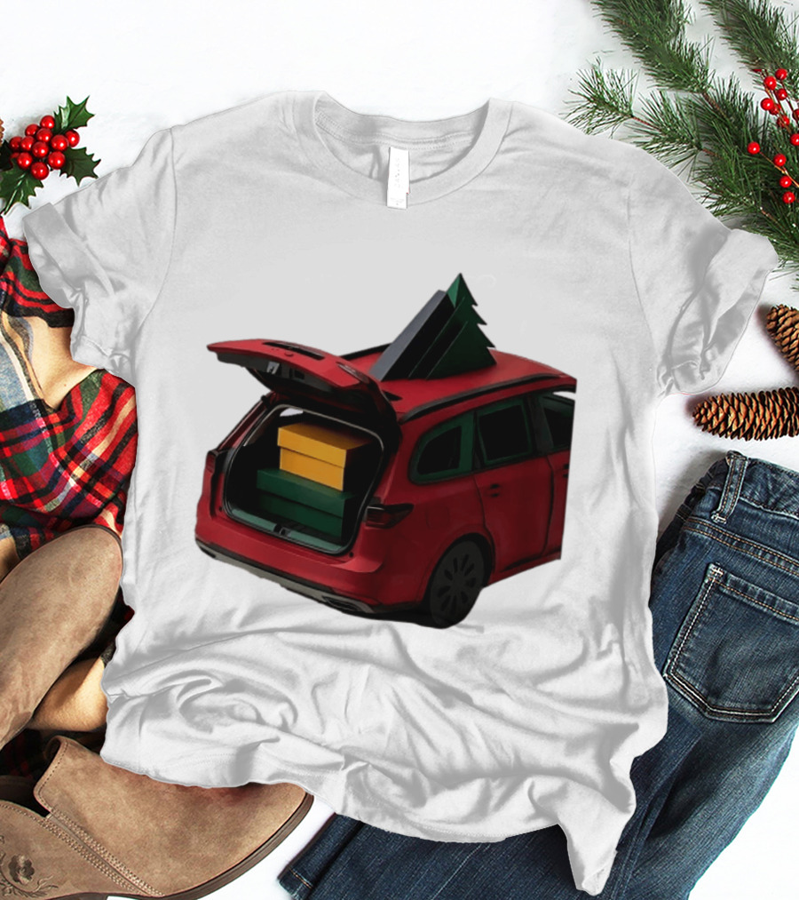 Most Likely To Pack The Car Festive Holiday Travel Scene With Christmas Tree And Gifts T-Shirt