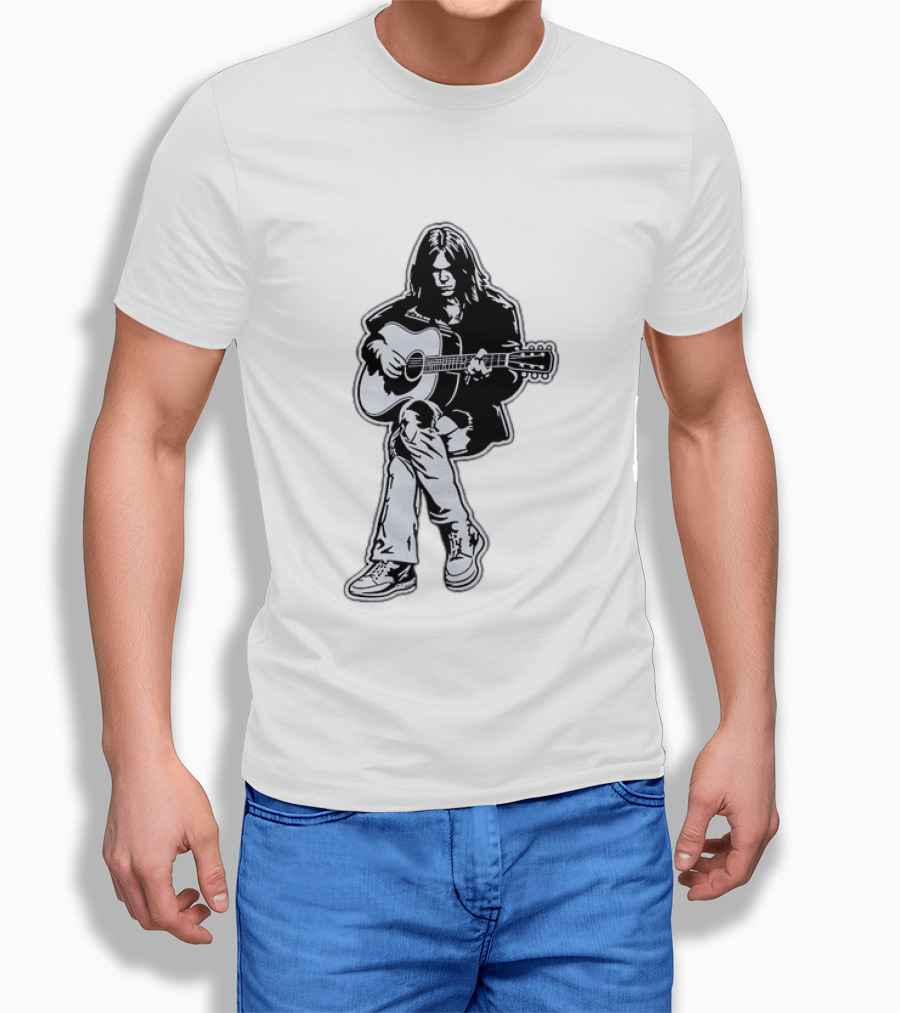 Neil Young Acoustic Folk Rock Guitar Performance T-Shirt