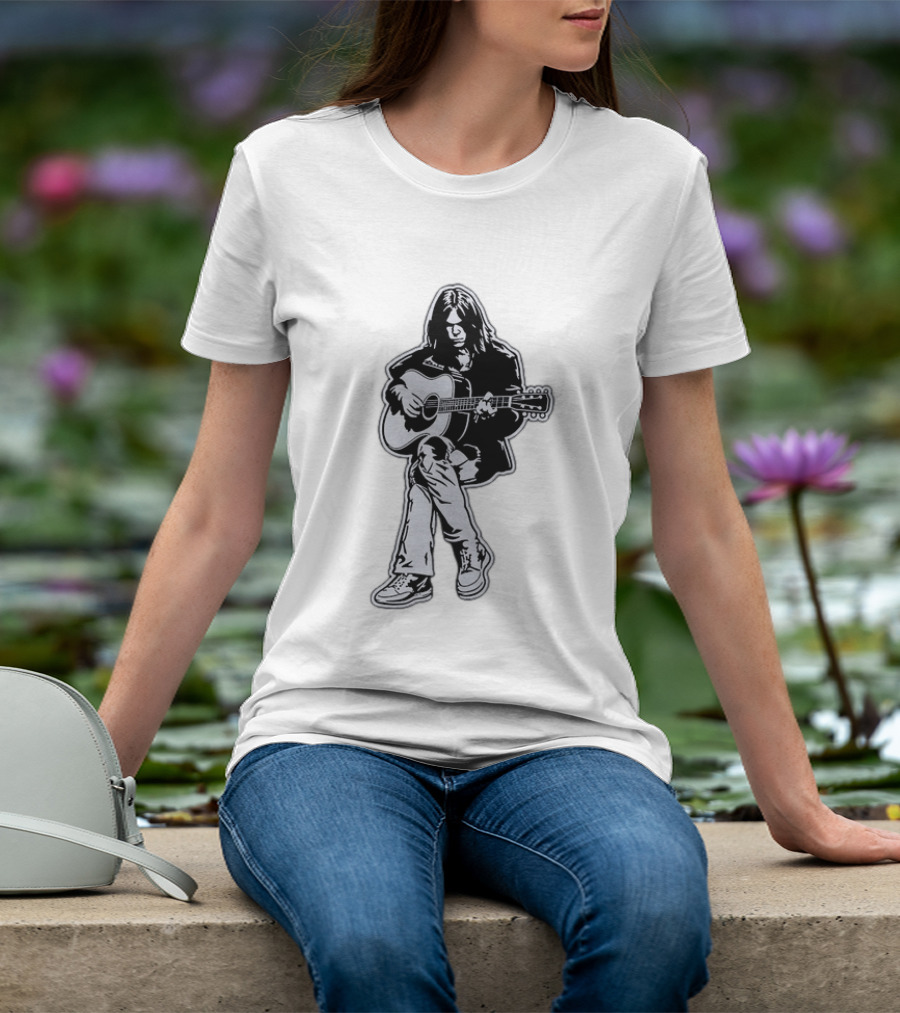 Neil Young Acoustic Folk Rock Guitar Performance T-Shirt