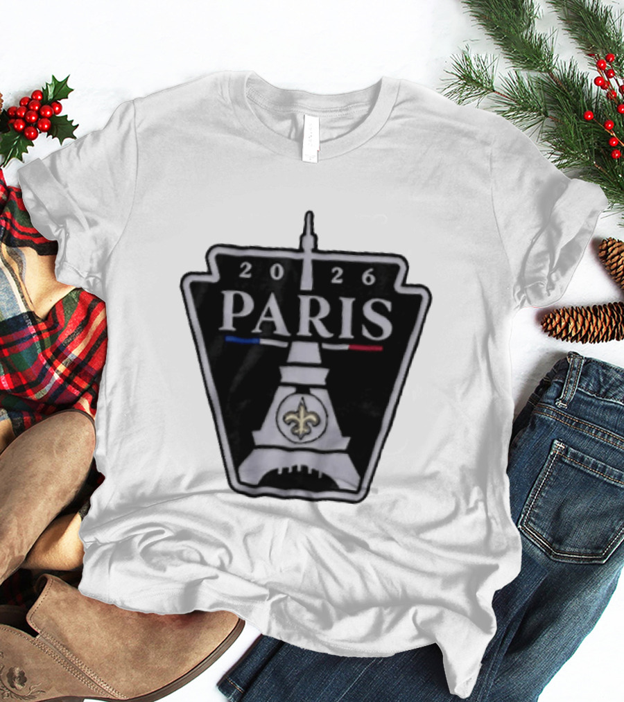 New Orleans Saints 2026 Paris Eiffel Tower Fleur De Lis NFL Event T-Shirt