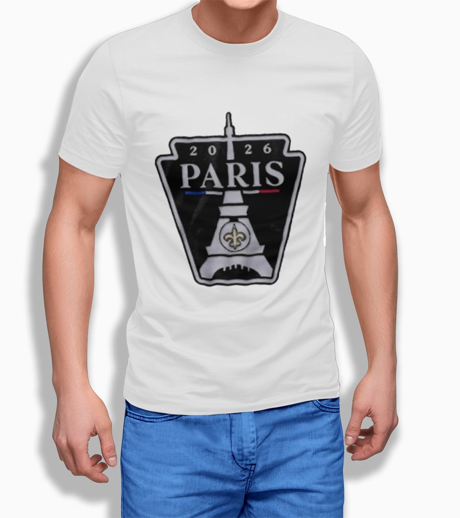 New Orleans Saints 2026 Paris Eiffel Tower Fleur De Lis NFL Event T-Shirt