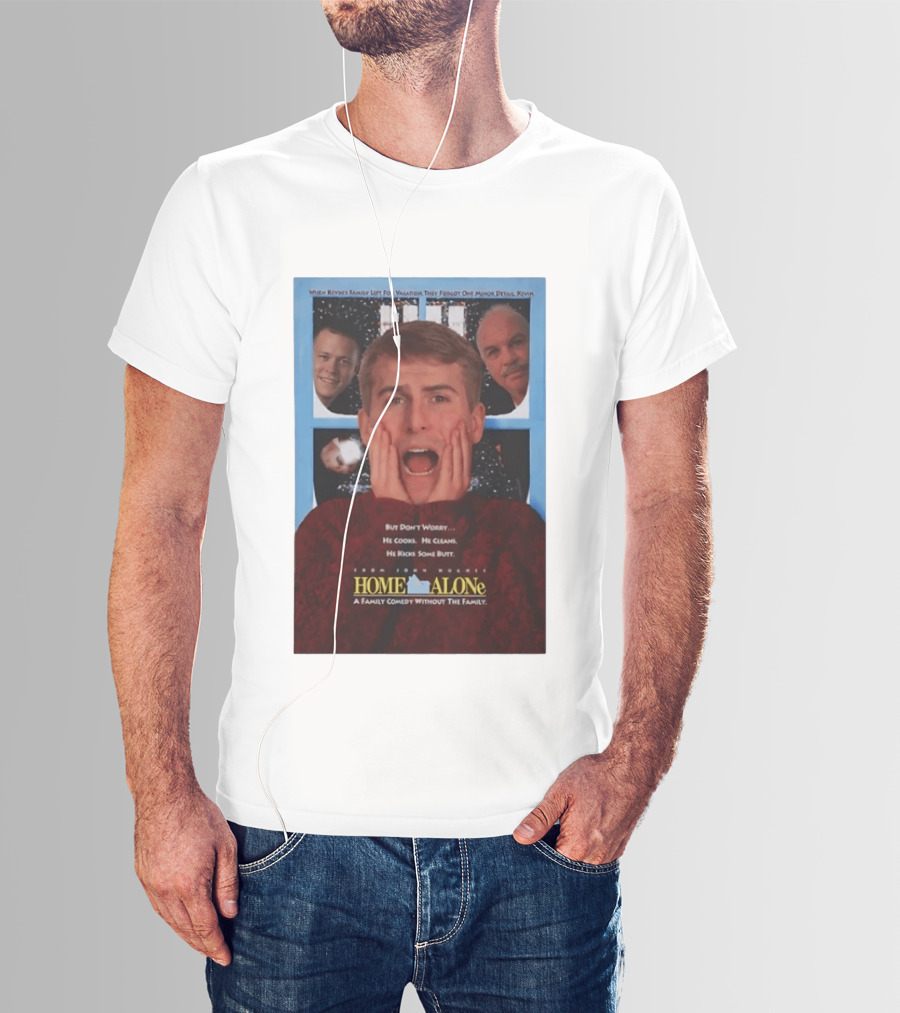 Home Alone But Don't Worry He Cooks He Cleans He Kicks Some Butt John Hughes Movie Kevin McCallister T-Shirt