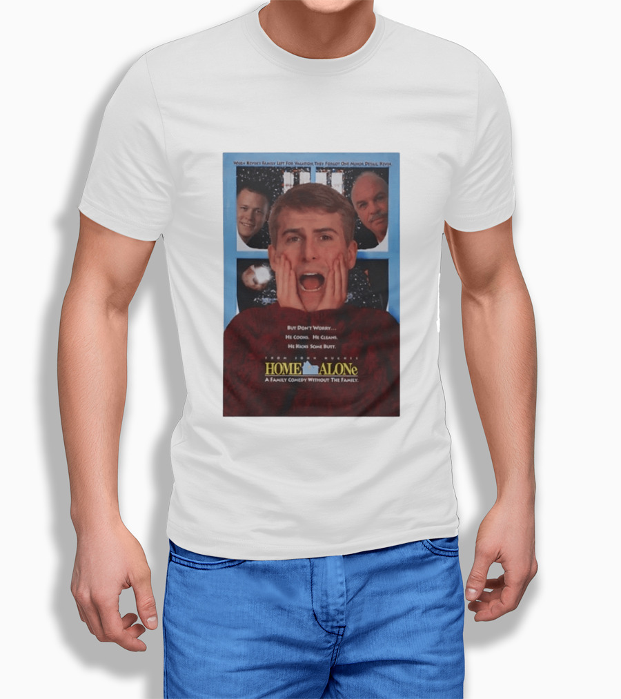 Home Alone But Don't Worry He Cooks He Cleans He Kicks Some Butt John Hughes Movie Kevin McCallister T-Shirt