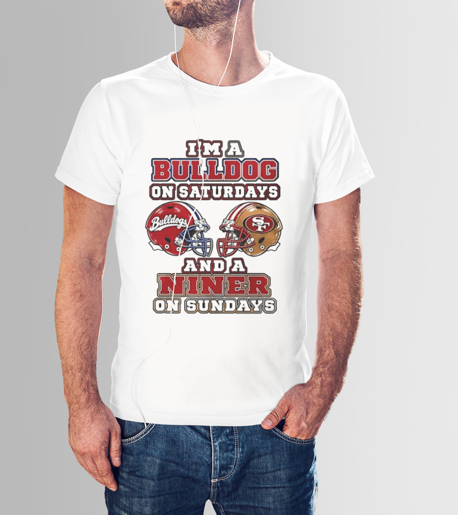 I'm A Bulldog On Saturdays And A Niner On Sundays Football Helmets T-Shirt