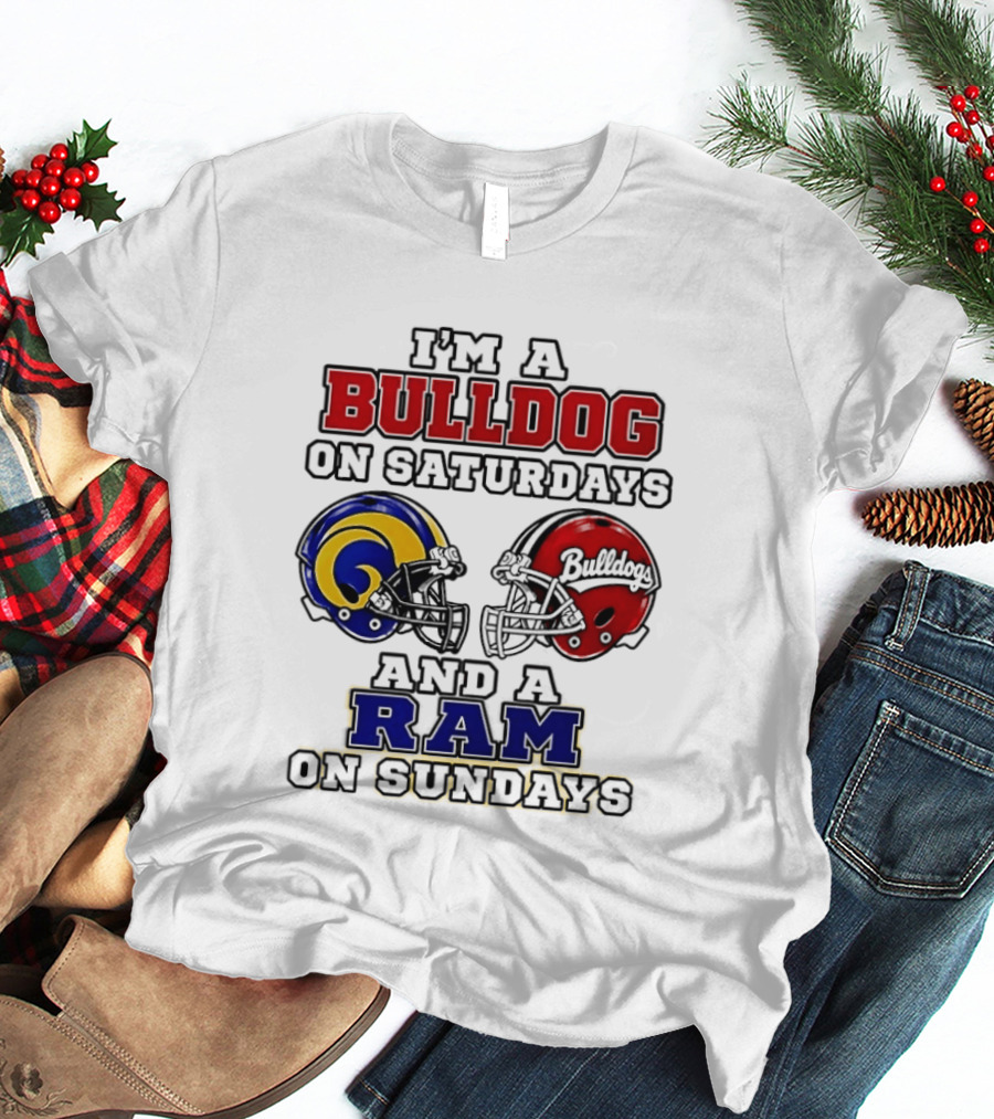 I'm A Bulldog On Saturdays And A Ram On Sundays Football Helmets T-Shirt