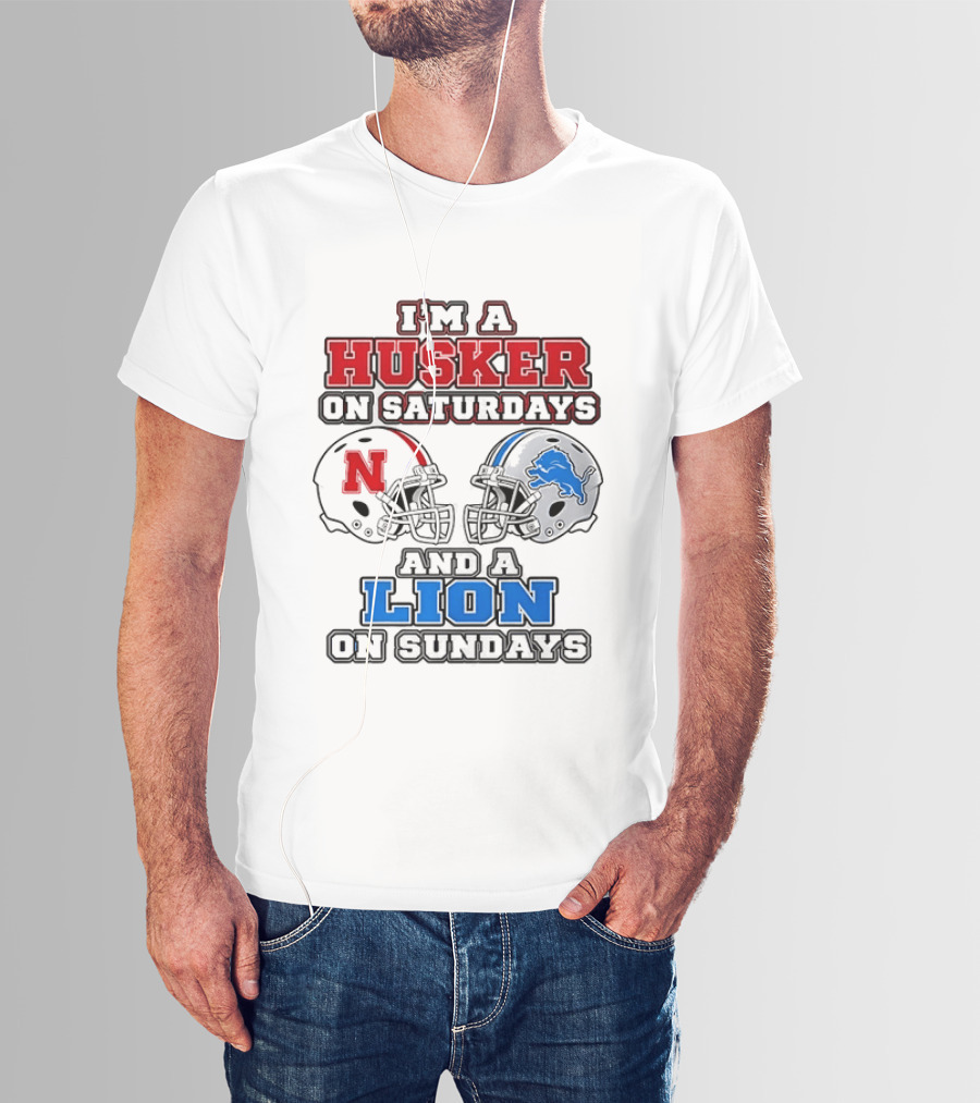 Husker On Saturdays And Lion On Sundays Football Helmets T-Shirt