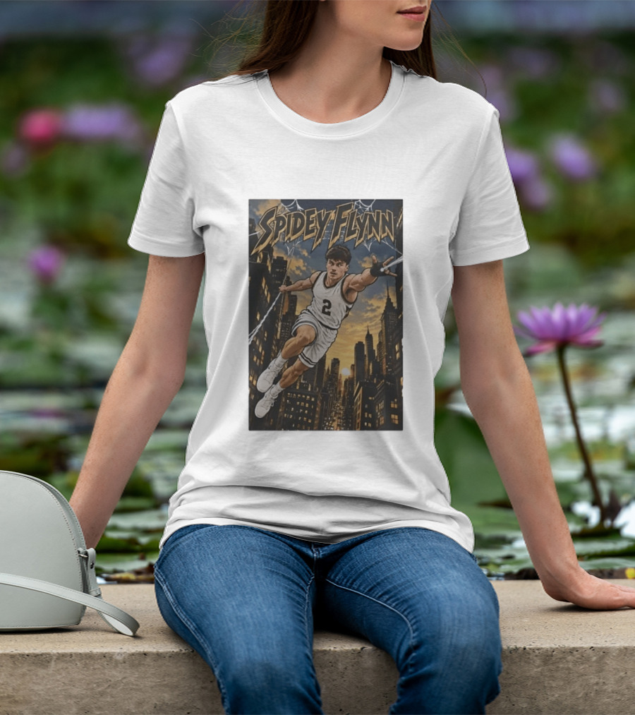 Spidey Flynn Basketball Superhero City Skyline Action T-Shirt